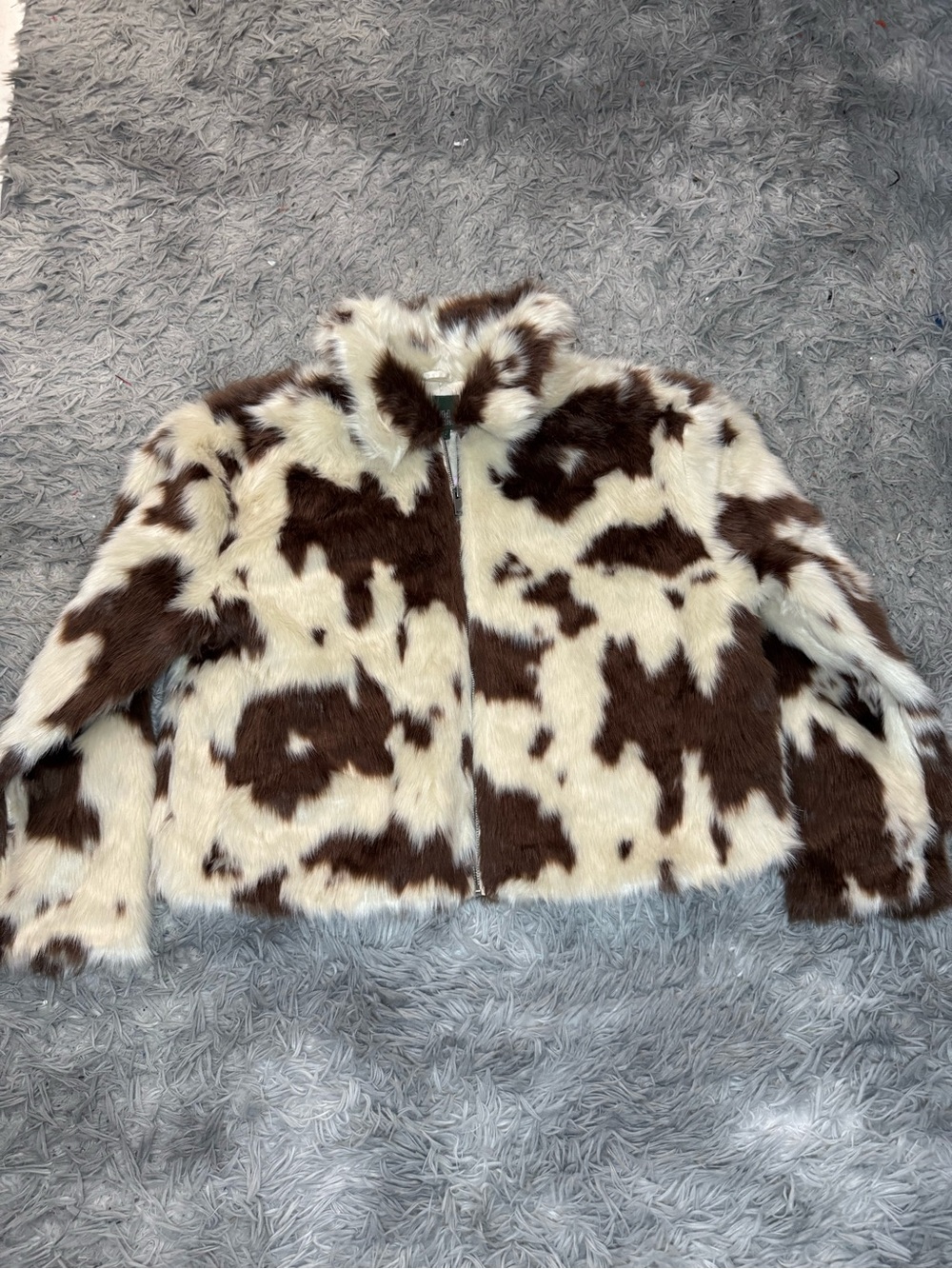Wild Fable Women’s Faux Fur Jacket - Brown Cow Print Size Extra Large NWT - Picture 4 of 8